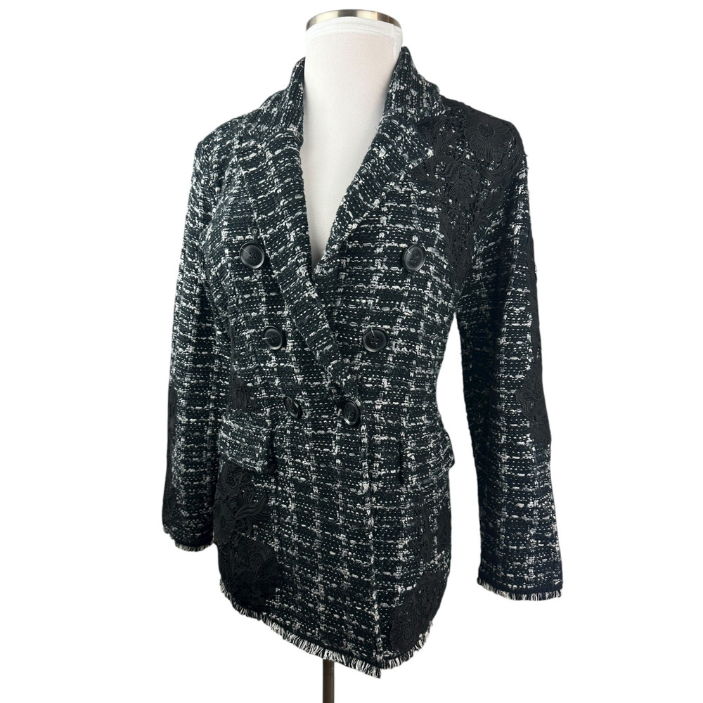 Chico's Tweed Lace Embroidered Metallic Cardigan Jacket Sweater Blazer Size 3 XL - Picture 15 of 16